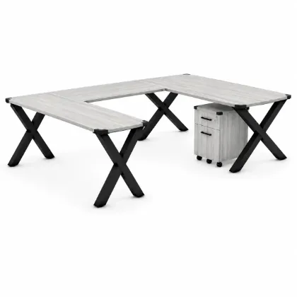 Picture of U-Shaped Desk with Pedestal and Matte Black X-Legs 