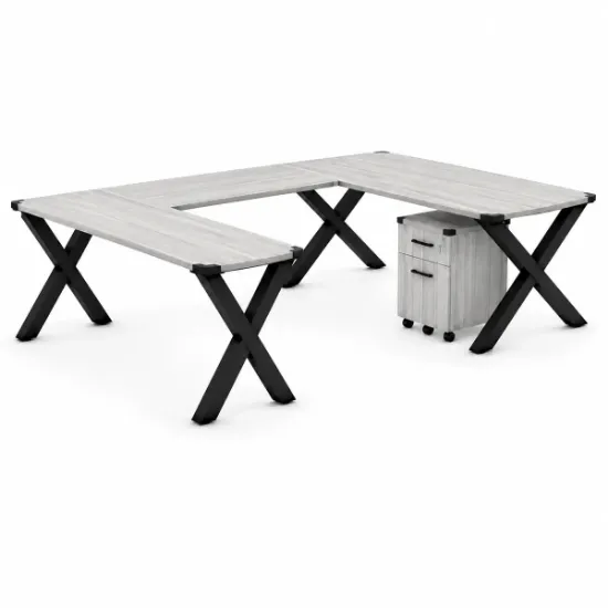 Picture of U-Shaped Desk with Pedestal and Matte Black X-Legs 