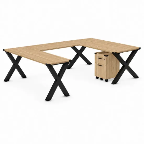 Picture of U-Shaped Desk with Pedestal and Black X-Legs  