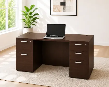 71 x 36 double pedestal executive desk with laminate work surface, box file pedestal, file file pedestal, and multiple finish options