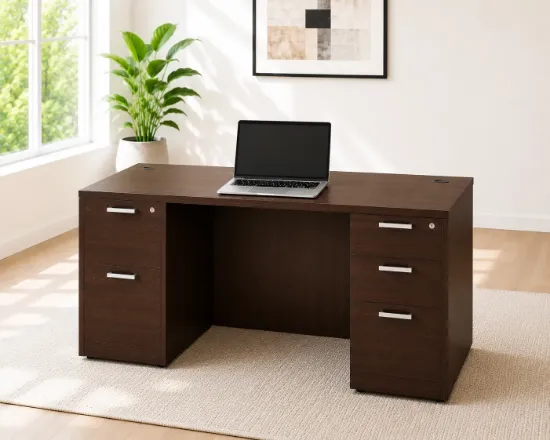71 x 36 double pedestal executive desk with laminate work surface, box file pedestal, file file pedestal, and multiple finish options