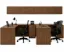 2 person laminate office workstation with credenzas, wall-mounted hutches, reversible returns, file pedestals, and laminate hutch doors