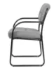 	Boss Grey LeatherPlus guest chair with curved arms, contoured cushions, black steel sled base, and reception seating design