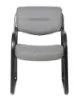 	Boss Grey LeatherPlus guest chair with curved arms, contoured cushions, black steel sled base, and reception seating design