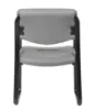 	Boss Grey LeatherPlus guest chair with curved arms, contoured cushions, black steel sled base, and reception seating design