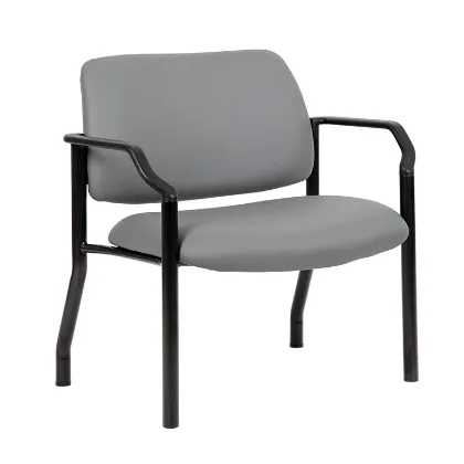 Boss mid back antimicrobial vinyl guest chair with fixed arms, black steel frame, wall-saver legs, and 500 lb capacity