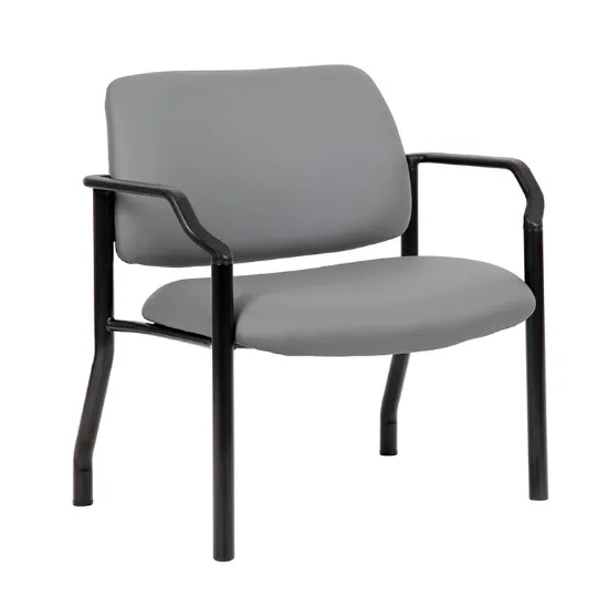Boss mid back antimicrobial vinyl guest chair with fixed arms, black steel frame, wall-saver legs, and 500 lb capacity
