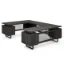 Palisades U-shaped executive desk with reversible bridge, double pedestals, floating Gauntlet Gray laminate top, Graphite frame, and mesh metal modesty panel