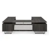 Palisades U-shaped executive desk with reversible bridge, double pedestals, floating Gauntlet Gray laminate top, Graphite frame, and mesh metal modesty panel