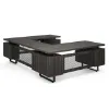Palisades U-shaped executive desk with reversible bridge, double pedestals, floating Gauntlet Gray laminate top, Graphite frame, and mesh metal modesty panel