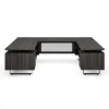 Palisades U-shaped executive desk with reversible bridge, double pedestals, floating Gauntlet Gray laminate top, Graphite frame, and mesh metal modesty panel