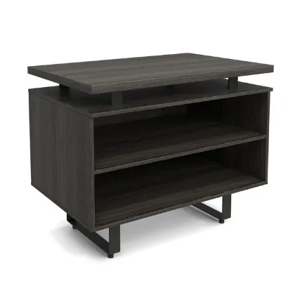Palisades open-front office storage cabinet in Gauntlet Gray with Graphite frame, floating top, and internal shelf