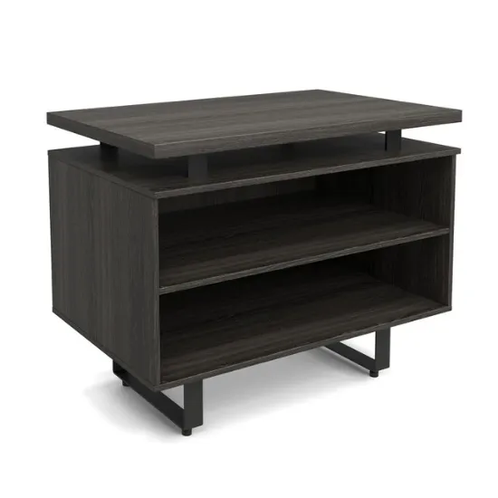 Palisades open-front office storage cabinet in Gauntlet Gray with Graphite frame, floating top, and internal shelf