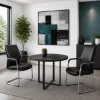 Palisades 42 inch round conference table with 1.63 inch thick Gauntlet Gray top, Graphite steel base, and four-point floor contact design