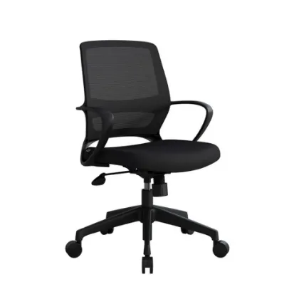 Orion mesh back conference chair with black frame, fixed loop arms, premium woven nylon mesh, adjustable seat height, swivel, and spring tilt