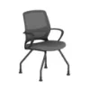 Orion mesh back guest chair with black frame, built-in lumbar support, woven nylon mesh seat and back, included glides and casters, and Black or Pewter mesh options