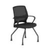 Orion mesh back guest chair with black frame, built-in lumbar support, woven nylon mesh seat and back, included glides and casters, and Black or Pewter mesh options
