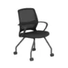Orion mesh back guest chair with black frame, built-in lumbar support, woven nylon mesh seat and back, included glides and casters, and Black or Pewter mesh options