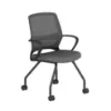 Orion mesh back guest chair with black frame, built-in lumbar support, woven nylon mesh seat and back, included glides and casters, and Black or Pewter mesh options