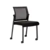 Oslo mesh back armless stacking guest chair with black aluminum frame, contoured molded seat, waterfall front edge, and Black fabric or PU leather seat options