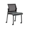Oslo mesh back armless stacking guest chair with black aluminum frame, contoured molded seat, waterfall front edge, and Black fabric or PU leather seat options