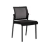 Oslo mesh back armless stacking guest chair with black aluminum frame, contoured molded seat, waterfall front edge, and Black fabric or PU leather seat options