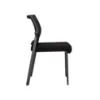 Oslo mesh back armless stacking guest chair with black aluminum frame, contoured molded seat, waterfall front edge, and Black fabric or PU leather seat options