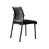 Oslo mesh back armless stacking guest chair with black aluminum frame, contoured molded seat, waterfall front edge, and Black fabric or PU leather seat options