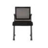 Oslo mesh back armless stacking guest chair with black aluminum frame, contoured molded seat, waterfall front edge, and Black fabric or PU leather seat options