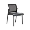 Oslo mesh back armless stacking guest chair with black aluminum frame, contoured molded seat, waterfall front edge, and Black fabric or PU leather seat options