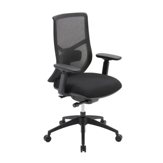 Starlight high back luxe ergonomic task chair with textured mesh back, seat slider, 4D adjustable arms, height-adjustable lumbar support, synchro-tilt, and black frame