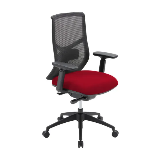 Starlight high back luxe ergonomic task chair with textured mesh back, seat slider, 4D adjustable arms, height-adjustable lumbar support, synchro-tilt, and black frame