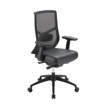 Starlight high back luxe ergonomic task chair with textured mesh back, seat slider, 4D adjustable arms, height-adjustable lumbar support, synchro-tilt, and black frame