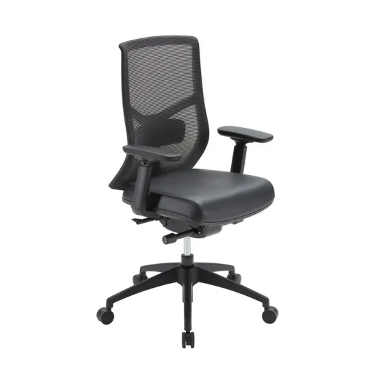 Starlight high back luxe ergonomic task chair with textured mesh back, seat slider, 4D adjustable arms, height-adjustable lumbar support, synchro-tilt, and black frame