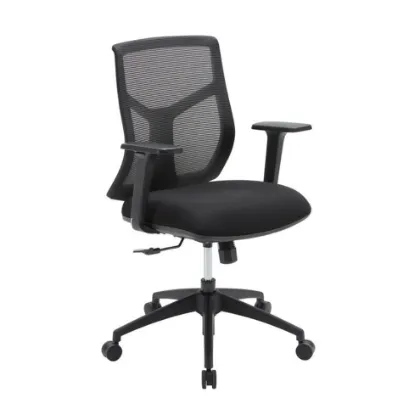 Starlight mid back ergonomic task chair with breathable mesh back, molded waterfall seat, adjustable arms, synchro-tilt, and black five-star base