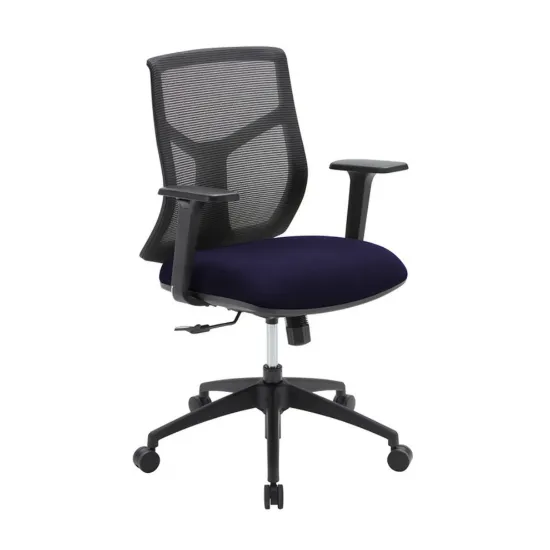Starlight mid back ergonomic task chair with breathable mesh back, molded waterfall seat, adjustable arms, synchro-tilt, and black five-star base