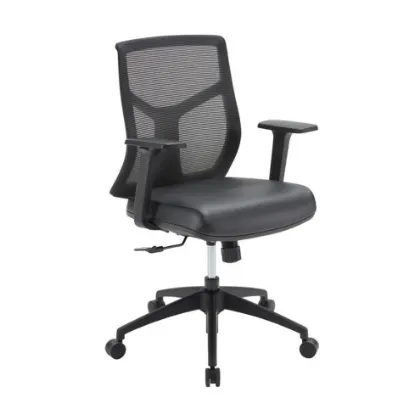 Starlight mid back ergonomic task chair with breathable mesh back, molded waterfall seat, adjustable arms, synchro-tilt, and black five-star base
