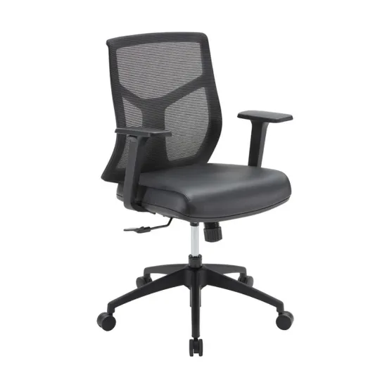 Starlight mid back ergonomic task chair with breathable mesh back, molded waterfall seat, adjustable arms, synchro-tilt, and black five-star base