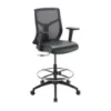 Starlight ergonomic drafting stool with breathable mesh back, adjustable lumbar support, adjustable chrome foot ring, padded armrests, and black five-star base
