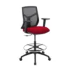 Starlight ergonomic drafting stool with breathable mesh back, adjustable lumbar support, adjustable chrome foot ring, padded armrests, and black five-star base