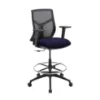 Starlight ergonomic drafting stool with breathable mesh back, adjustable lumbar support, adjustable chrome foot ring, padded armrests, and black five-star base