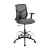 Starlight ergonomic drafting stool with breathable mesh back, adjustable lumbar support, adjustable chrome foot ring, padded armrests, and black five-star base