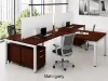 	4 person commercial office workstation with laminate desks, frosted acrylic privacy panels, mobile file pedestals, and steel Unite leg bases.
