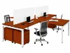 4 person commercial office workstation with laminate desks, frosted acrylic privacy panels, mobile file pedestals, and steel Unite leg bases.