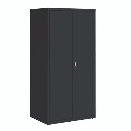 Oversized commercial steel storage cabinet with four adjustable shelves, welded construction, and secure three-point locking doors.