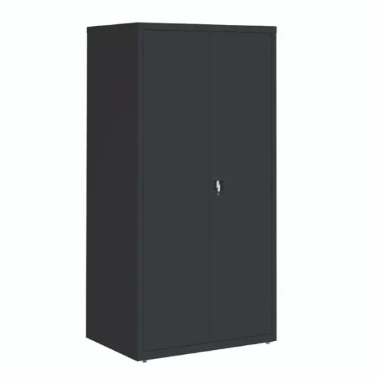 Oversized commercial steel storage cabinet with four adjustable shelves, welded construction, and secure three-point locking doors.