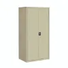 Oversized commercial steel storage cabinet with four adjustable shelves, welded construction, and secure three-point locking doors.