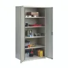 Oversized commercial steel storage cabinet with four adjustable shelves, welded construction, and secure three-point locking doors.