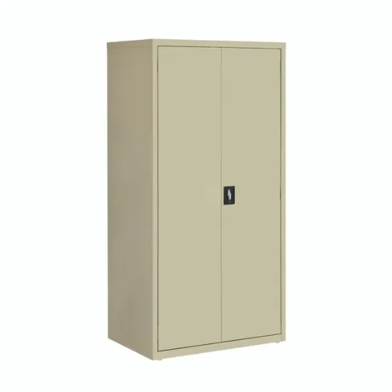 Oversized commercial steel storage cabinet with four adjustable shelves, welded construction, and secure three-point locking doors.