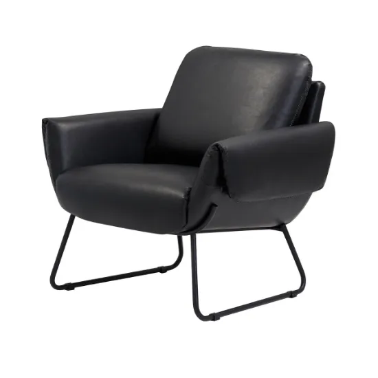 OfficeSource Peyton upholstered lounge chair with Onyx PU leather upholstery, padded arms, hardwood frame, and black steel sled base.